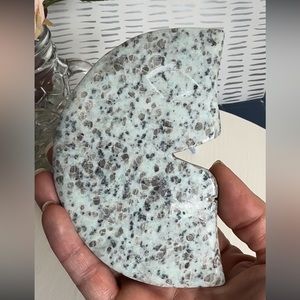 Kiwi Jasper Moon Crystal with Stand